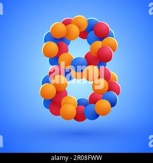 Number 8 made from multicolored festive balloons. Vector illustration Stock Vector