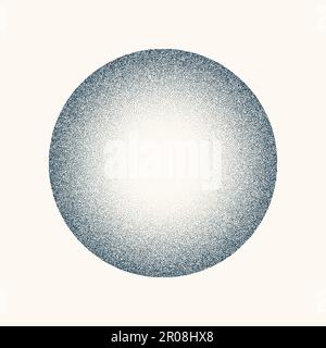 Round shaped dotted object, vintage stipple element. Fading gradient. Stippling, dotwork drawing, shading using dots. Halftone disintegration effect Stock Vector