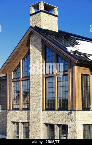 Closeup photo of a new traditional swedish stone cabin in Storhogna - Sweden Stock Photo