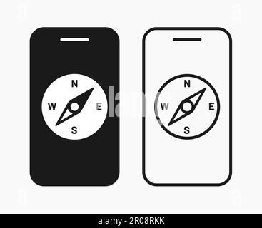 smartphone compass simple line shape icon vector flat illustration Stock Vector