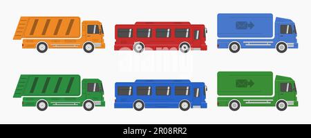 city servise car truck bus set vector flat illustration Stock Vector