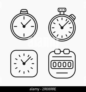 Stopwatch timer basic line icon set vector flat illustration Stock Vector