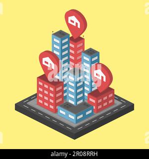 city center downtown isometric rent apartment map vector flat ...