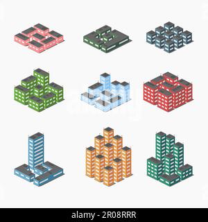 city center downtown block isolated isometric map vector flat illustration Stock Vector