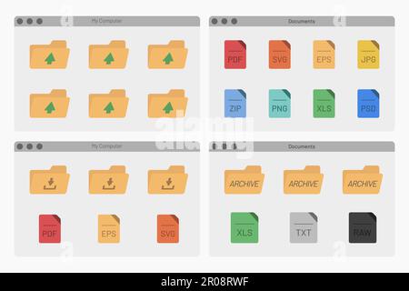 desktop interface window with folders files isolated simple ui vector flat illustration Stock Vector