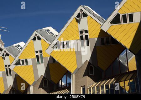 In the Netherlands, Rotterdam's cube houses, or Kubuswoningen, designed by Piet Blom in the 1970s. Stock Photo