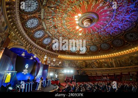 Bucharest, Romania - October 18, 2022: 2023 Under-21 EURO final tournament draw. This image is for editorial use only. Stock Photo