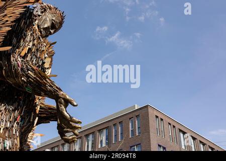 Hanley-Stoke-on-Trent, Staffordshire-United Kingdom April 24,2022 the national acclaimed Knife Angel statue spent most of April at Smithfield business Stock Photo