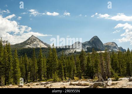 Cathedral Peak and North Dome on the way to Young Lakes in Yosemite Stock Photo