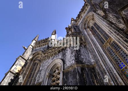 Batalha, Portugal - August 15, 2022: Detail of exterior of Monastery showing gothic and intricate design features Stock Photo