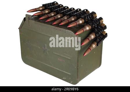 Ammo box with ammunition belt and 12.7mm cartridges for heavy machine ...