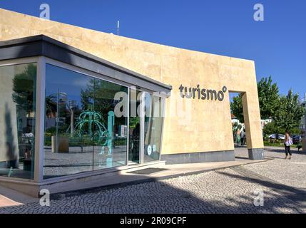 Batalha, Portugal - August 15, 2022: Tourist information office with motion blurred tourist in background Stock Photo