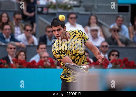 Madrid, Spain. 07th May, 2023. Tennis: Mutua Madrid Open tennis tournament - Madrid, Singles, Men, ATP Final: Carlos Alcaraz (ESP) V Jan-Lennard Struff (GER). Credit: EnriquePSans/Alamy Live News Stock Photo