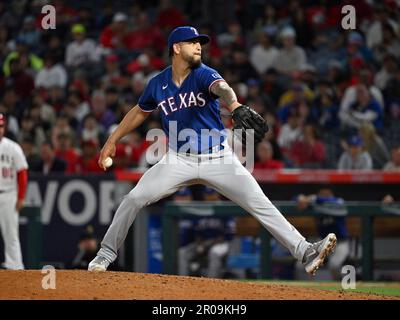 ANAHEIM, CA - MAY 06: Texas Rangers second baseman Marcus Semien (2) and  shortstop Ezequiel Duran (20) celebrate on the field after the Rangers  defeated the Los Angeles Angels 10 to 1