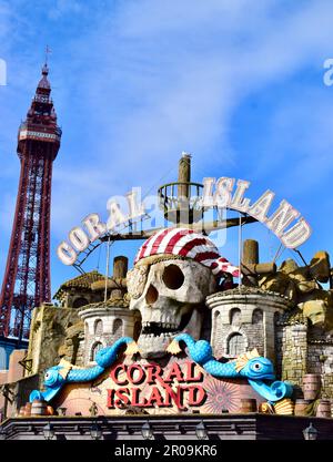 Coral Island with the Blackpool Tower in the Background Stock Photo