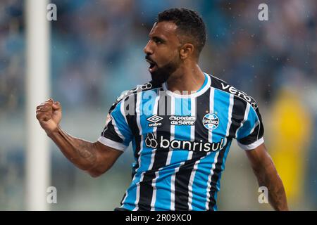 Porto Alegre, Brazil. 07th May, 2023. Arena do Gremio Everton Galdino do Gremio, celebrates his goal during the match between Gremio and Red Bull Bragantino, for the 4th round of the 2023 Brazilian Championship, at Arena do Gremio, this Sunday 07. 30761 (Richard Ducker/SPP) Credit: SPP Sport Press Photo. /Alamy Live News Stock Photo