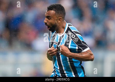 Porto Alegre, Brazil. 07th May, 2023. Arena do Gremio Everton Galdino do Gremio, celebrates his goal during the match between Gremio and Red Bull Bragantino, for the 4th round of the 2023 Brazilian Championship, at Arena do Gremio, this Sunday 07. 30761 (Richard Ducker/SPP) Credit: SPP Sport Press Photo. /Alamy Live News Stock Photo