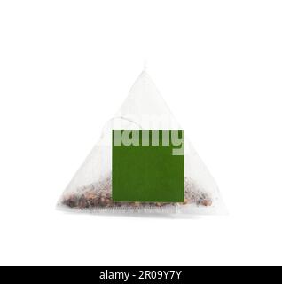 New pyramid tea bag isolated on white Stock Photo
