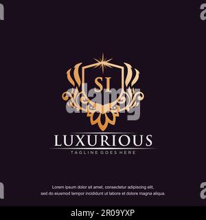 SI initial letter luxury ornament gold monogram logo template vector. Stock Vector