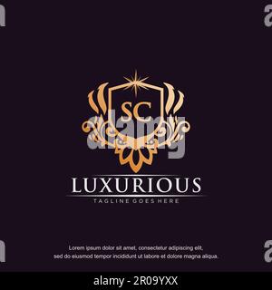 SC initial letter luxury ornament gold monogram logo template vector. Stock Vector