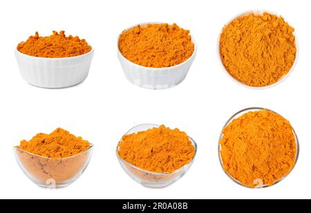 Set with saffron powder on white background Stock Photo