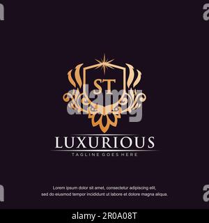 ST initial letter luxury ornament gold monogram logo template vector. Stock Vector