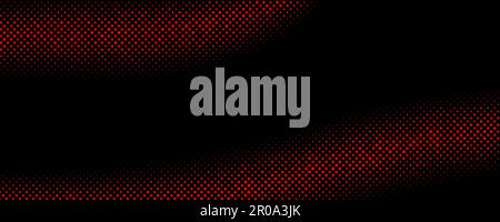 Dark red halftone gradient texture. Retro dotted wallpaper. Comic pop art style checkered frame texture. Wave pattern on black background for banner, flyer, poster, presentation. Vector backdrop. Stock Vector