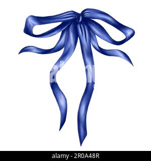 Blue satin bow made of thin smooth ribbon. Digital illustration on a white  background. Decorative element for holidays, packaging, clothing, interior  Stock Photo - Alamy