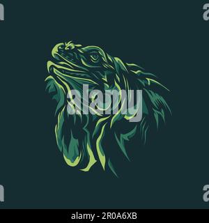 iguana head color green illustration Stock Vector