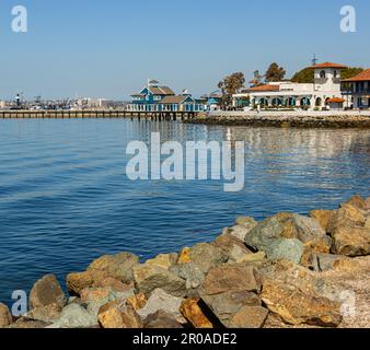 Shops and Restaurants Along The Waterfront in Seaport Village, San Diego, California, UISA Stock Photo