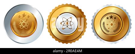 Gold medal physics science nuclear atom competition championship prize best winner contest award Stock Vector