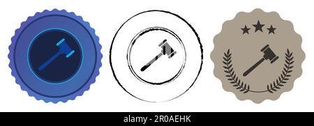 Court hammer law auction competition flat medal blue black stamp championship contest award Stock Vector