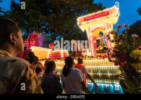 Kuala Lumpur, Malaysia, May 4th 2023: Beautiful Buddhist Maha Vihara float on procession in conjunction with Wesak Day celebration. Stock Photo