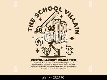 Mascot character design of a school bag in vintage style Stock Vector