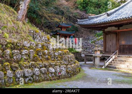 Kyoto, Japan - March 27, 2023: Kawaii little buddhas statues in Otagi Nenbutsu-ji temple in Kyoto, Japan Stock Photo