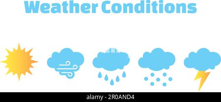 Weather Conditions, illustration, vector. Infographic illustration showing different Weather Conditions isolated on white background, vector Stock Vector