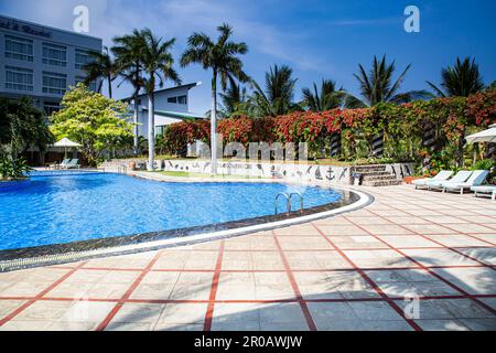 Swimming Pool, Hotel Saigon Ninh Chu Resort, Phan Rang, South China Sea, Province of Ninh Thuan,Phan Rang,Vietnam,asia Stock Photo