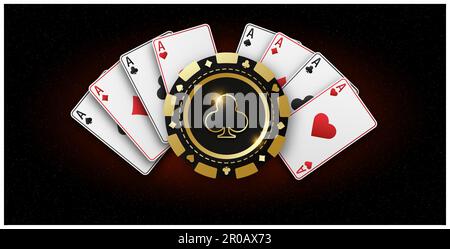 Realistic playing chip with the suit of clubs, gambling tokens. Fans of playing cards ace of all suits. The concept of playing poker or casino. Gambli Stock Vector