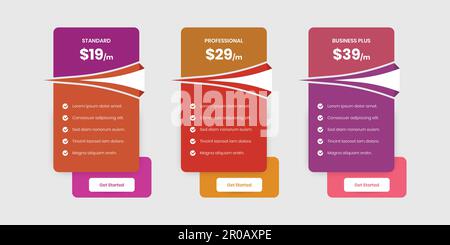 Simple pricing comparison table design with abstract shape Stock Vector