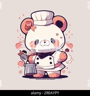 A cartoon bear character with a chef hat and apron. Stock Vector