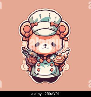A cute cartoon mouse with a chef hat and a spatula. Stock Vector
