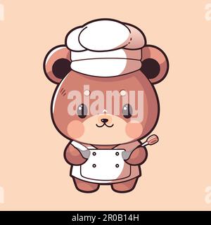 Cute cartoon bear chef with a white hat. Stock Vector