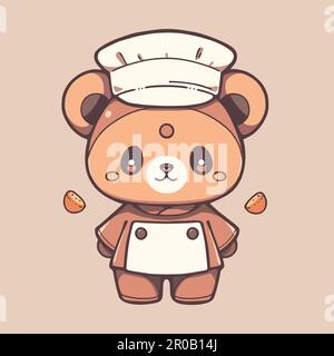 Cute cartoon bear character wearing a chef hat. Stock Vector