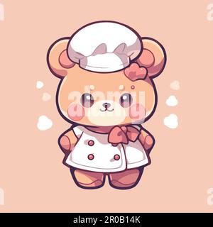A cute teddy bear character with a hat and bow on his head. Stock Vector