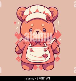 A cute cartoon bear is cooking in a kitchen. Stock Vector