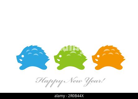 The Year Of The Boar New Year Card Template With A Cartoonish Wild Boar Mascots Isolated On A White Background. Stock Vector