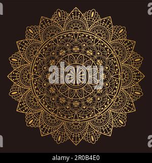 Gold Mandala Ornament Design Isolated On A Dark Background. Stock Vector