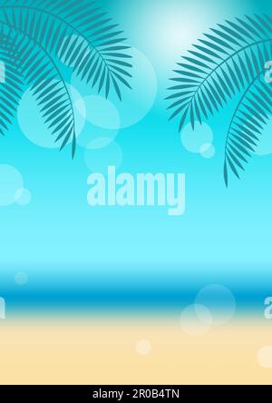 Vector Tropical Resort Background With Blue Sky, Ocean, And Sandy Beach. Stock Vector