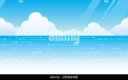 Vector Seamless Ocean View Background With Blue Sky, Horizon, And White Clouds. Horizontally Repeatable. Stock Vector