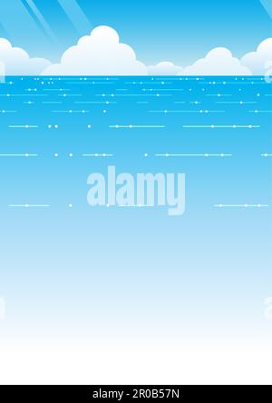 Vector Seamless Ocean View Background With Blue Sky, Horizon, And White Clouds. Horizontally Repeatable. Stock Vector
